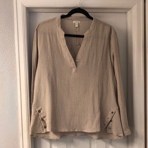 Garnet Hill Tan and Grey Striped Blouse - NWOT